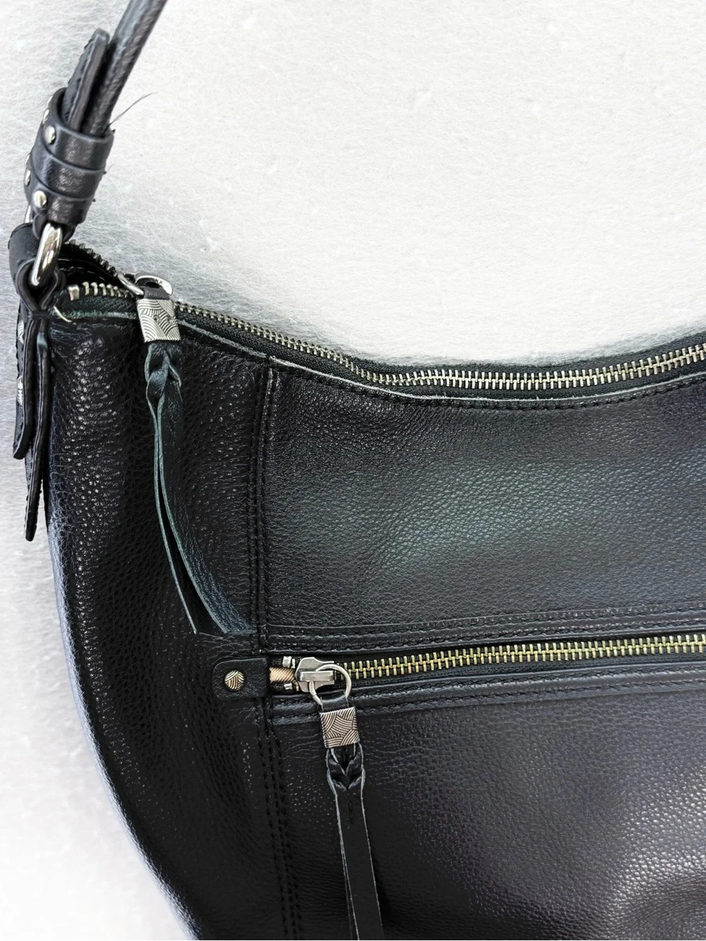 The Sak - women’s black genuine leather Hobo shoulder bag top zip closure